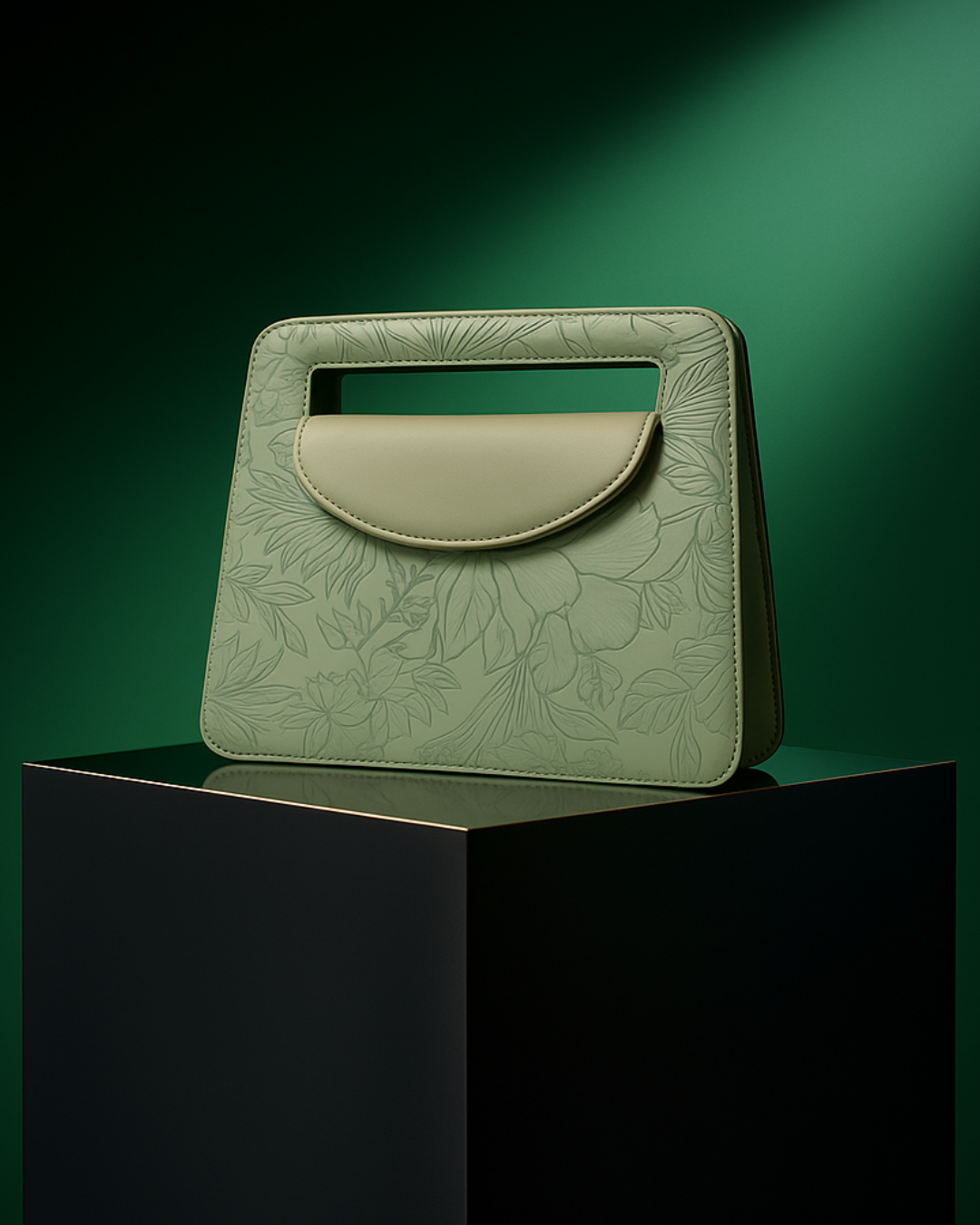 Floral Embossed Green Handbag