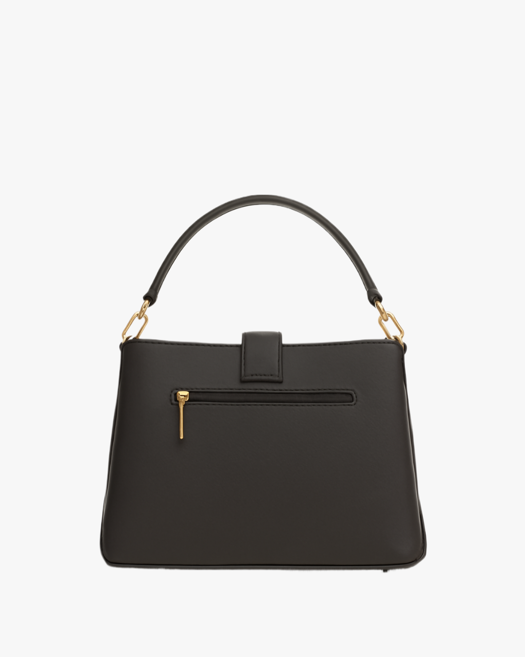 PL - Sleek Black Faux Handbag with Gold Accents